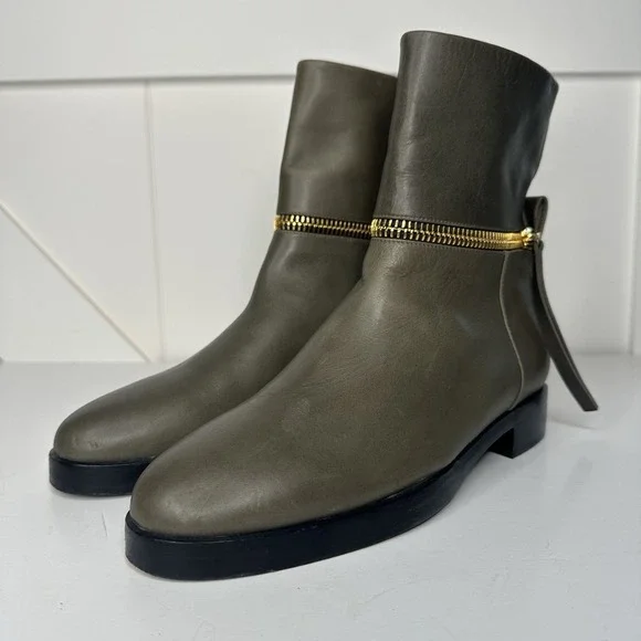 Pierre Hardy Leather Ankle Boots Olive Green Size‎ EU 38.5/ US 8.5 Gold Zippers - Picture 2 of 14